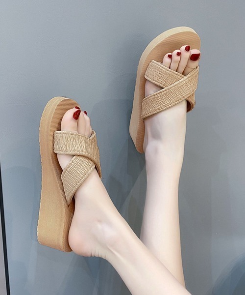 Miniministore(ミニミニストア)の「厚底サンダルジュート風クロスサンダル美脚(サンダル・レディース・ピンク/イエロー/ベージュ/ブラック・24.0cm/23.0cm/25.0cm/24.5cm/23.5cm)」の14枚目の写真