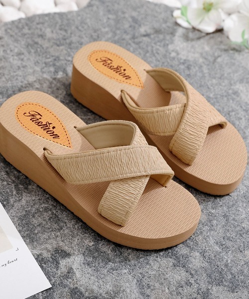 Miniministore(ミニミニストア)の「厚底サンダルジュート風クロスサンダル美脚(サンダル・レディース・ピンク/イエロー/ベージュ/ブラック・24.0cm/23.0cm/25.0cm/24.5cm/23.5cm)」の15枚目の写真
