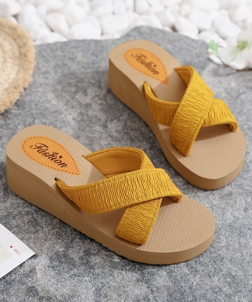 Miniministore(ミニミニストア)の「厚底サンダルジュート風クロスサンダル美脚(サンダル・レディース・ピンク/イエロー/ベージュ/ブラック・24.0cm/23.0cm/25.0cm/24.5cm/23.5cm)」の16枚目の写真