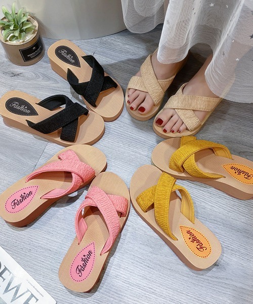 Miniministore(ミニミニストア)の「厚底サンダルジュート風クロスサンダル美脚(サンダル・レディース・ピンク/イエロー/ベージュ/ブラック・24.0cm/23.0cm/25.0cm/24.5cm/23.5cm)」の18枚目の写真