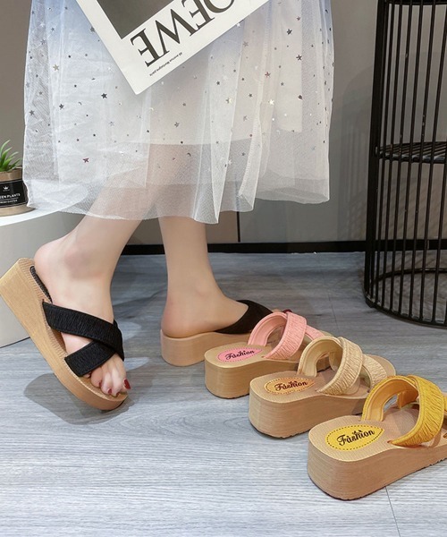 Miniministore(ミニミニストア)の「厚底サンダルジュート風クロスサンダル美脚(サンダル・レディース・ピンク/イエロー/ベージュ/ブラック・24.0cm/23.0cm/25.0cm/24.5cm/23.5cm)」の19枚目の写真