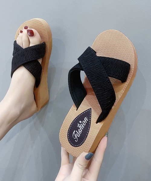 Miniministore(ミニミニストア)の「厚底サンダルジュート風クロスサンダル美脚(サンダル・レディース・ピンク/イエロー/ベージュ/ブラック・24.0cm/23.0cm/25.0cm/24.5cm/23.5cm)」の7枚目の写真