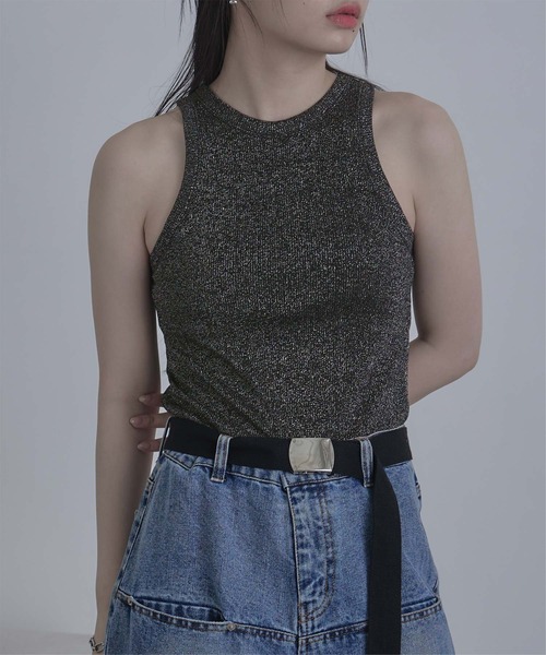 miette（ミエット）の「カップ付きラメアメスリタンク（タンクトップ・レディース・ライトグレー/ブラック・FREE）」の2枚目の写真