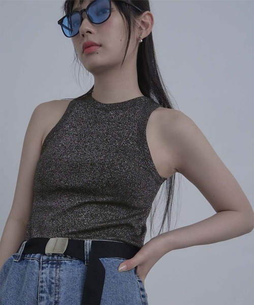 miette（ミエット）の「カップ付きラメアメスリタンク（タンクトップ・レディース・ライトグレー/ブラック・FREE）」の6枚目の写真
