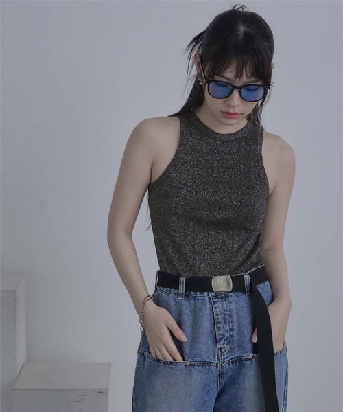 miette（ミエット）の「カップ付きラメアメスリタンク（タンクトップ・レディース・ライトグレー/ブラック・FREE）」の7枚目の写真