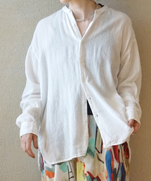 【ARMEN 】GAUZE UTILITY BANDED COLLAR SHIRT