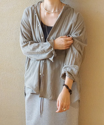 【ARMEN 】GAUZE UTILITY BANDED COLLAR SHIRT