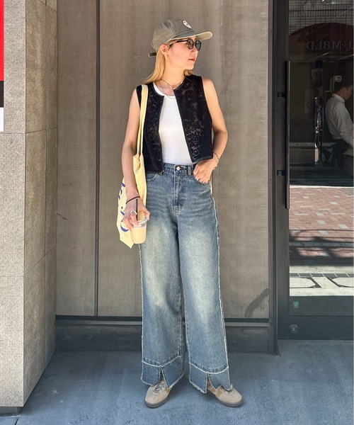 feepur（フェピュール）の「パイピングレースベスト（ベスト・レディース・アイボリー/ブラック・MEDIUM）」の3枚目の写真