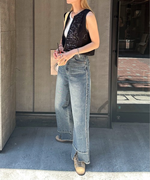 feepur（フェピュール）の「パイピングレースベスト（ベスト・レディース・アイボリー/ブラック・MEDIUM）」の5枚目の写真