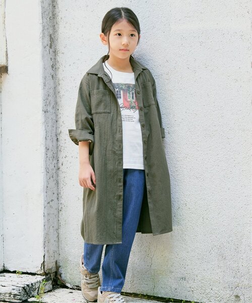 ikka(イッカ)の「【親子コーデ】8分袖スキッパーシャツワンピース(120~160cm)(シャツワンピース・キッズ・ライム/ブルー・120/130/140/150/160)」の13枚目の写真
