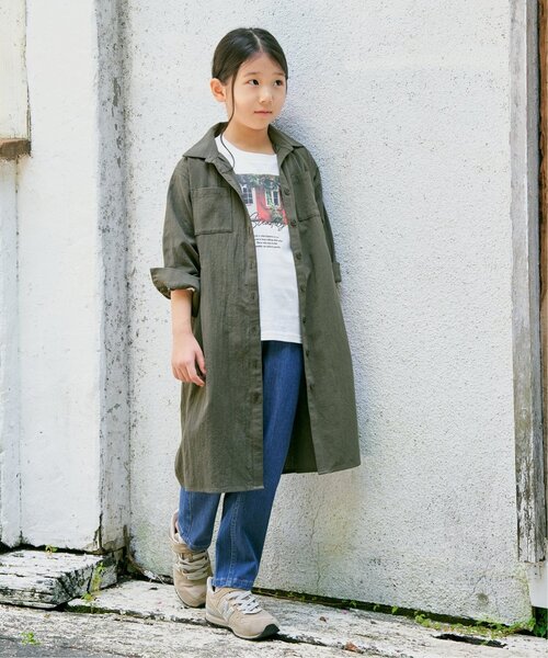 ikka(イッカ)の「【親子コーデ】8分袖スキッパーシャツワンピース(120~160cm)(シャツワンピース・キッズ・ライム/ブルー・120/130/140/150/160)」の14枚目の写真
