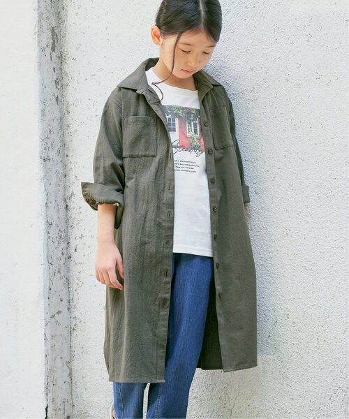 ikka（イッカ）の「【親子コーデ】8分袖スキッパーシャツワンピース（120~160cm）（シャツワンピース・キッズ・ライム/ブルー・120/130/140/150/160）」の6枚目の写真