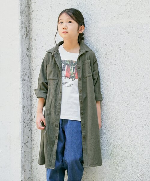 ikka（イッカ）の「【親子コーデ】8分袖スキッパーシャツワンピース（120~160cm）（シャツワンピース・キッズ・ライム/ブルー・120/130/140/150/160）」の7枚目の写真