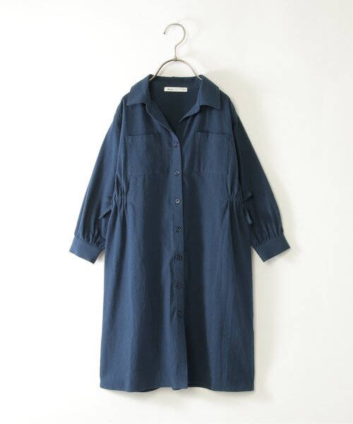 ikka（イッカ）の「【親子コーデ】8分袖スキッパーシャツワンピース（120~160cm）（シャツワンピース・キッズ・ライム/ブルー・120/130/140/150/160）」の2枚目の写真