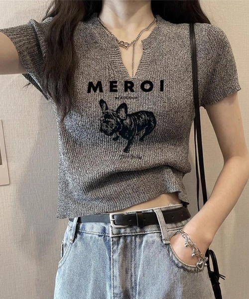 Sibra(シブラ)の「ニットトップス【長袖タイプも展開】(Tシャツ/カットソー・レディース・ブラック/ホワイト/グレー・M)」の1枚目の写真