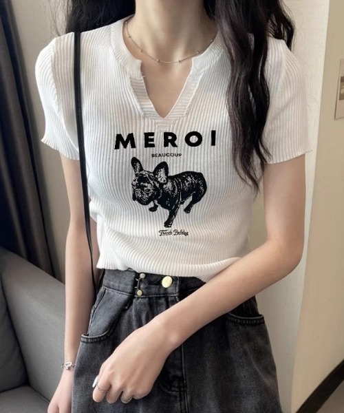 Sibra(シブラ)の「ニットトップス【長袖タイプも展開】(Tシャツ/カットソー・レディース・ブラック/ホワイト/グレー・M)」の5枚目の写真