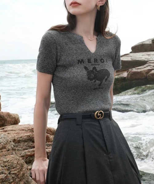 Sibra(シブラ)の「ニットトップス【長袖タイプも展開】(Tシャツ/カットソー・レディース・ブラック/ホワイト/グレー・M)」の9枚目の写真