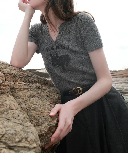 Sibra(シブラ)の「ニットトップス【長袖タイプも展開】(Tシャツ/カットソー・レディース・ブラック/ホワイト/グレー・M)」の10枚目の写真
