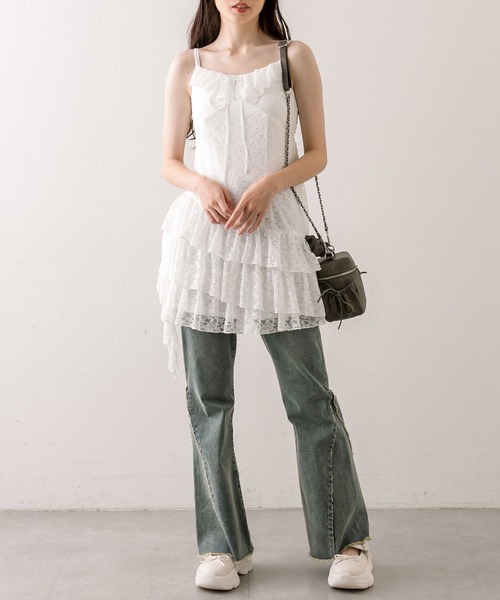 OLIVE des OLIVE（オリーブデオリーブ）の「ラッフルリボンミニキャミワンピース（ワンピース・レディース・ブラック/ブラウン系その他/オフホワイト/ブラウン・FREE）」の8枚目の写真