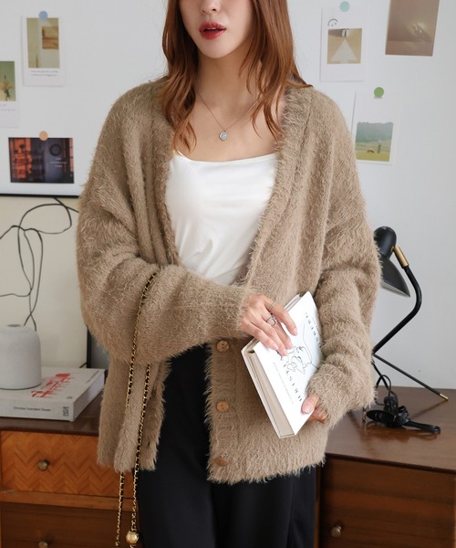 Doula Doula(ドゥーラドゥーラ)の「フェザーニットオーバーカーディガン(カーディガン/ボレロ・レディース・アイボリー/モカ/ブラック・FREE)」の1枚目の写真