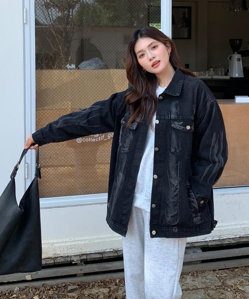 SHEPP(シープ)の「オーバーシルエット デニムジャケット(デニムジャケット・レディース・ブラック・L/M/XL/2XL)」の3枚目の写真