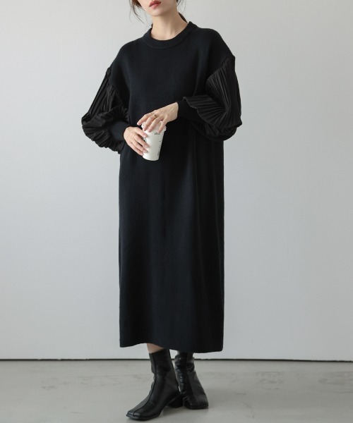 セール】プリーツスリーブニットワンピース（ワンピース）｜La