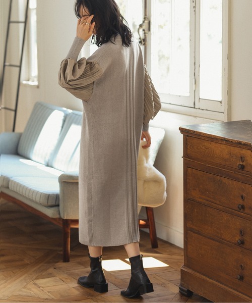 セール】プリーツスリーブニットワンピース（ワンピース）｜La-gemme