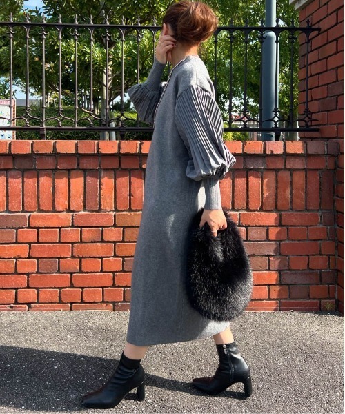 セール】プリーツスリーブニットワンピース（ワンピース）｜La