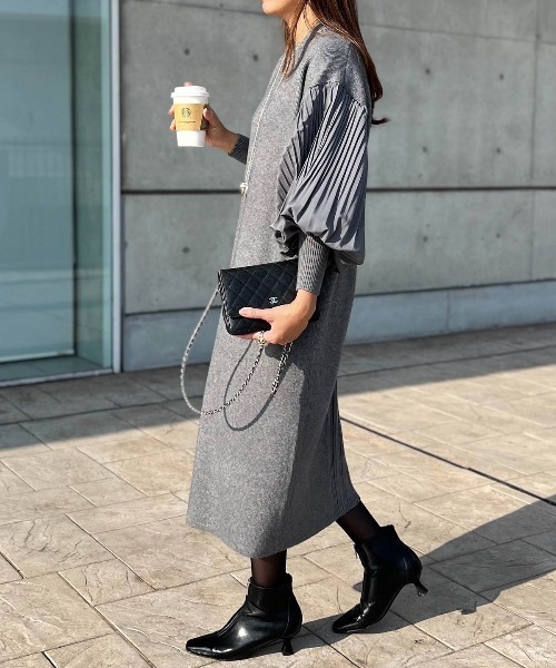 セール】プリーツスリーブニットワンピース（ワンピース）｜La-gemme