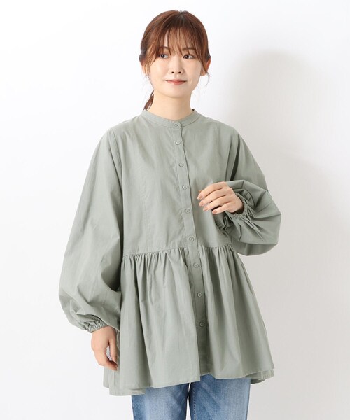 one'sterrace(ワンズテラス)の「切り替えギャザーブラウス(シャツ/ブラウス・レディース・アイボリー系8/ブラック系8/ライトグリーン系・02)」の1枚目の写真