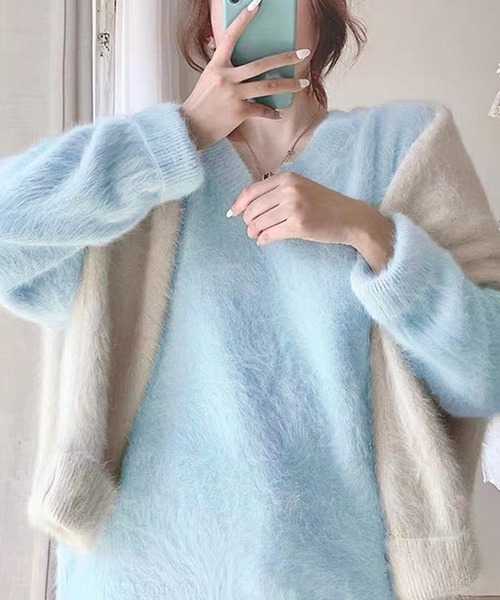 Doula Doula（ドゥーラドゥーラ）の「Vネックモヘアニット（ニット/セーター・レディース・イエロー/ブルー/オフホワイト・FREE）」の8枚目の写真