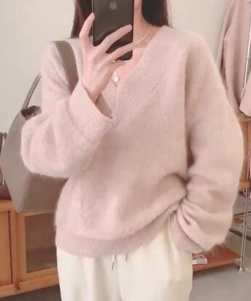 Doula Doula（ドゥーラドゥーラ）の「Vネックモヘアニット（ニット/セーター・レディース・イエロー/ブルー/オフホワイト・FREE）」の10枚目の写真