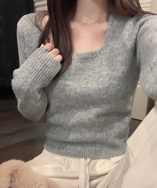 Girly Doll(ガーリードール)の「スクエアネックニット(ニット/セーター・レディース・モカ/ベージュ/オフホワイト/グレー・FREE)」の13枚目の写真