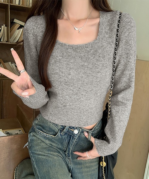 Girly Doll(ガーリードール)の「スクエアネックニット(ニット/セーター・レディース・モカ/ベージュ/オフホワイト/グレー・FREE)」の18枚目の写真
