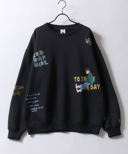 Red Cap Girl(レッドキャプガール)の「Red Cap Girl Sweat Shirt/レッドキャップガール オーバーサイズ 総柄プリント 裏起毛 トレーナー スウェット レディース メンズ(スウェット・メンズ・ダークグレー/アッシュ/ダークグリーン/ホワイト/ネイビー/ブラウン/グレー系その他/ブラック・M/L/LL)」の4枚目の写真