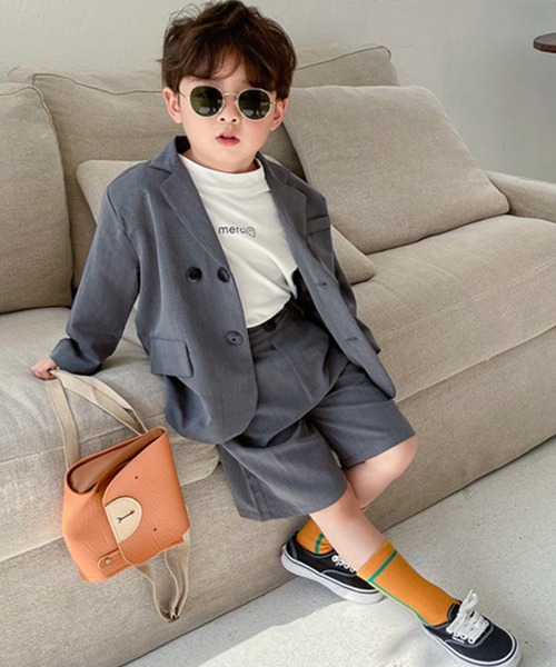 キッズスーツ 長袖ジャケット+ゆったりハーフパンツ 上下2点