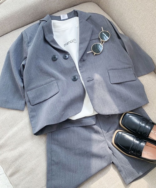 セール】キッズスーツ 長袖ジャケット+ゆったりハーフパンツ 上下2点