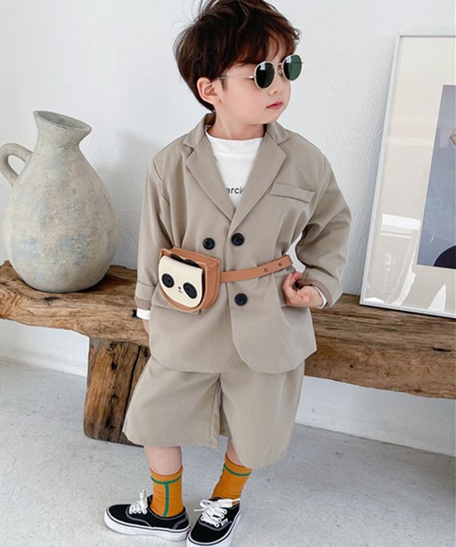 セール】キッズスーツ 長袖ジャケット+ゆったりハーフパンツ 上下2点