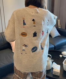 deux amour | アニメ刺しゅうざっくりニットダメージニットプルオーバー(Tシャツ/カットソー)