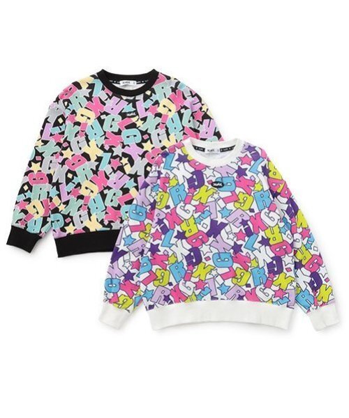 X-girl Stages(エックスガールステージス)の「ロゴ総柄トレーナー(スウェット・キッズ・オフホワイト/ブラック・80cm/90cm/100cm/110cm/120cm/130cm/140cm)」の10枚目の写真