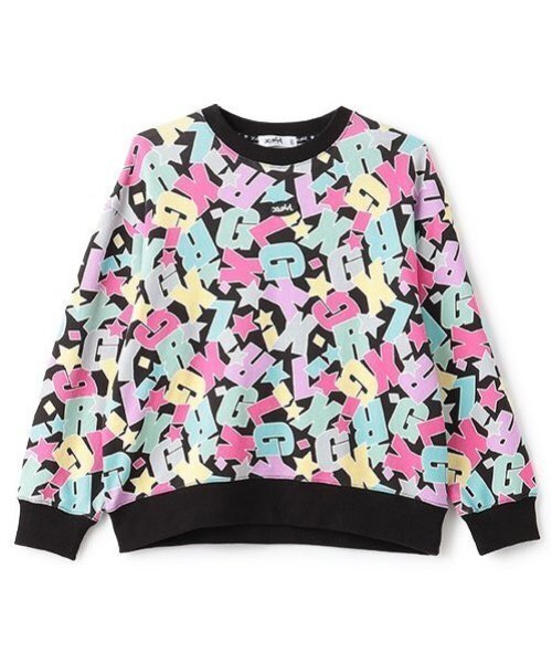 X-girl Stages(エックスガールステージス)の「ロゴ総柄トレーナー(スウェット・キッズ・オフホワイト/ブラック・80cm/90cm/100cm/110cm/120cm/130cm/140cm)」の11枚目の写真