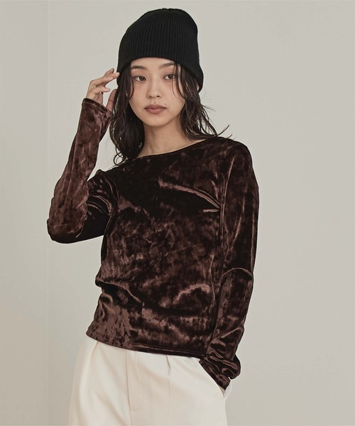 miette(ミエット)の「前後2wayUネックベロアトップス(Tシャツ/カットソー・レディース・シルバー/ブラック/ブラウン/ライトベージュ・FREE)」の3枚目の写真