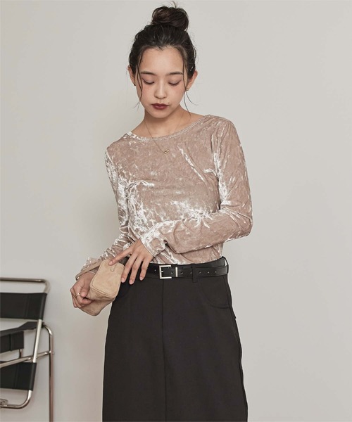 miette(ミエット)の「前後2wayUネックベロアトップス(Tシャツ/カットソー・レディース・シルバー/ブラック/ブラウン/ライトベージュ・FREE)」の12枚目の写真