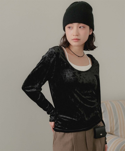 miette（ミエット）の「前後2wayUネックベロアトップス（Tシャツ/カットソー・レディース・シルバー/ブラック/ブラウン/ライトベージュ・FREE）」の20枚目の写真
