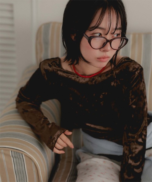 miette（ミエット）の「前後2wayUネックベロアトップス（Tシャツ/カットソー・レディース・シルバー/ブラック/ブラウン/ライトベージュ・FREE）」の18枚目の写真