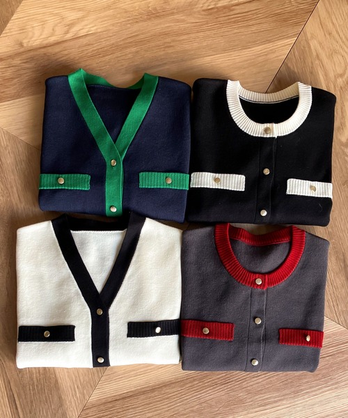 セール】バイカラーニットカーディガン（カーディガン/ボレロ）｜KOBE