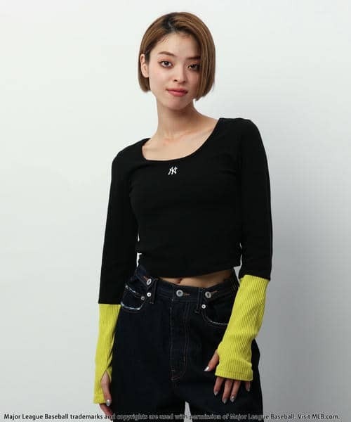 BACK TO THE FIELD（バック トゥー ザ フィールド）の「【MLB】カラーブロックショートトップス（Tシャツ/カットソー・レディース・オフホワイト/グレー/ブラック・FREE）」の14枚目の写真