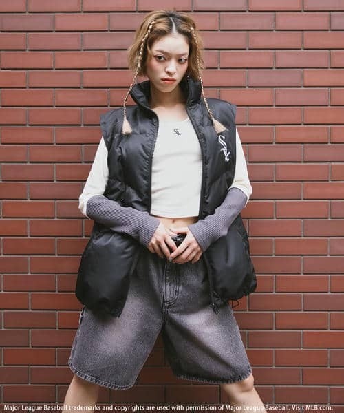 BACK TO THE FIELD（バック トゥー ザ フィールド）の「【MLB】カラーブロックショートトップス（Tシャツ/カットソー・レディース・オフホワイト/グレー/ブラック・FREE）」の8枚目の写真