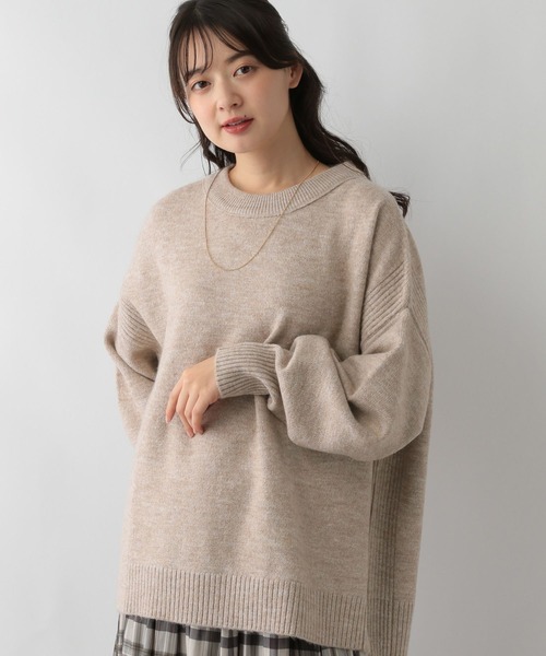 GLOBAL WORK Smile Seed Store（グローバルワーク スマイルシードストア）の「ふわもちチュニックプルオーバー/116046（ニット/セーター・レディース・ベージュ/ブルー/ホワイト×ブラック/杢グレー/チャコール・SMALL/MEDIUM/LARGE/X-LARGE）」の5枚目の写真