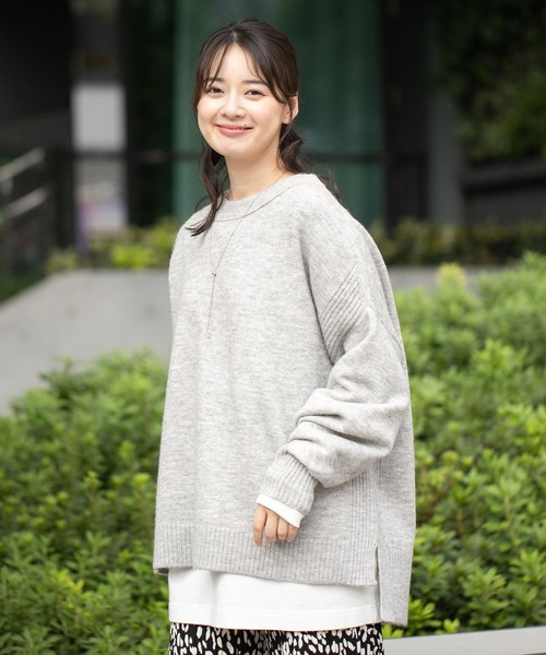 GLOBAL WORK Smile Seed Store（グローバルワーク スマイルシードストア）の「ふわもちチュニックプルオーバー/116046（ニット/セーター・レディース・ベージュ/ブルー/ホワイト×ブラック/杢グレー/チャコール・SMALL/MEDIUM/LARGE/X-LARGE）」の3枚目の写真
